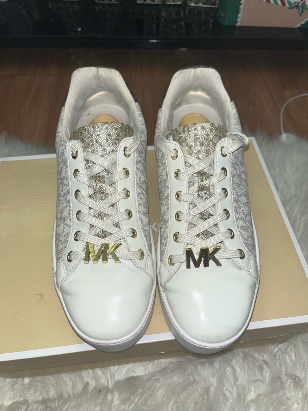 Michael Kors White Sneakers with Gold MK Accents